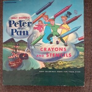 1953 Walt Disney Peter Pan Crayons & Stencils Coloring Set #1465 By Transogram